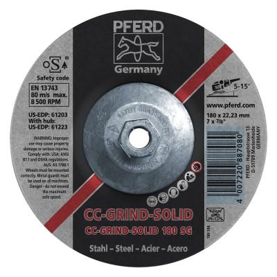 Pferd CC Grind Solid Steel Grinding Discs, Ceramic, 7 in Dia, 5/8 in Arbor, 24 Grit, 61223
