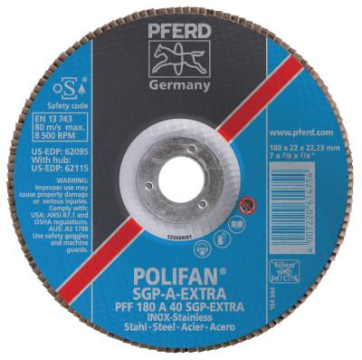 Pferd Type 27 POLIFAN SGP Flap Discs,4 1/2",40 Grit,7/8 Arbor, 13,300 rpm, Ceram Oxide, 62597