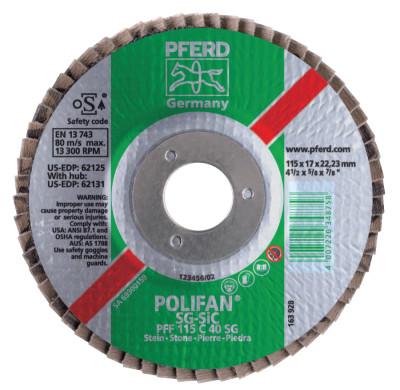 Pferd Type 27 POLIFAN SG Flap Discs, 7", 120 Grit, 7/8 Arbor, 8,600 rpm, AluminOx(A), 62174