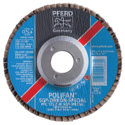 Pferd Type 29 POLIFAN SGP Flap Discs, 4 1/2",40 Grit,5/8 Arbor, 13,300 rpm, Ceramic Ox, 62675