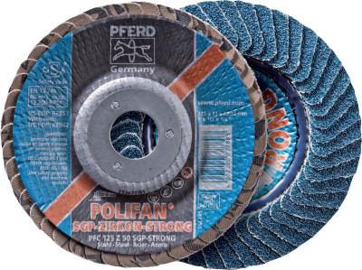 Pferd POLIFAN Flap Discs, 7 in, 40 Grit, 5/8 Arbor, 8,600 rpm, Conical, 62081