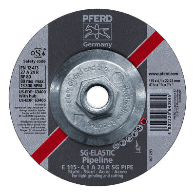 Pferd Pipeliner Cut-Off Wheel, 4 1/2 in Dia, 1/8 in Thick, 24 Grit Alum. Oxide, 63405