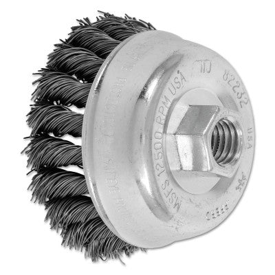 Pferd Mini Knot Cup Brush, 3 1/2 in Dia., 5/8-11 Arbor, 7/8 x .02 in Carbon Steel Wire, 82232