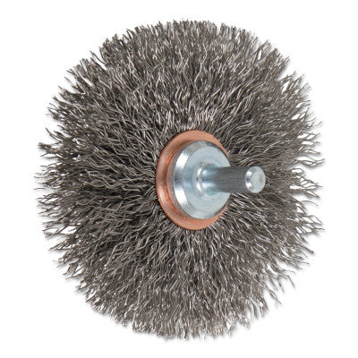 Advance Brush Stem Mounted Wheel Brushes, 3 in Dia., 1/4 in Stem, 0.020 in, Carbon Steel, 82917