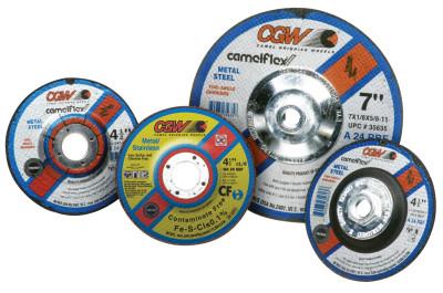 CGW Abrasives Depressed Center Wheel, Type 27, 7 in Dia, 1/8 in Thick, 24 Grit Alum. Oxide, 35634