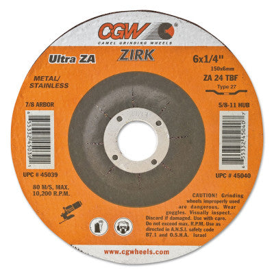 CGW Abrasives Flap Discs, A3 Aluminum Oxide, Reg, 4 1/2", 40 Grit, 7/8 Arbor, 13,300 rpm, T27, 39402
