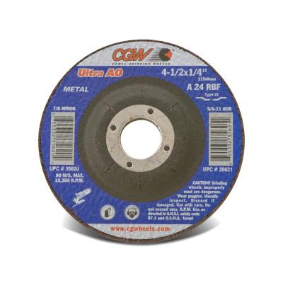 CGW Abrasives Depressed Center Wheel, Type 27, 6 in Dia, 1/4 in Thick, Hardness R, 24 Grit, 35633