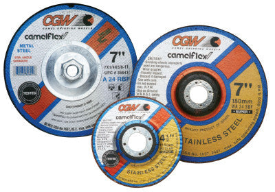 CGW Abrasives Depressed Center Wheel, Type 27, 4 1/2 in Dia, 1/4 in Thick, 5/8 Arbor, 35625