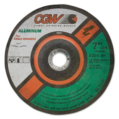 CGW Abrasives Depressed Center Wheel, Type 27, 4 1/2 in Dia, 1/4 in Thick, 30 Grit Alum. Oxide, 36107
