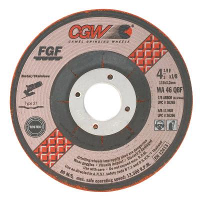 CGW Abrasives Depressed Center Wheel, 7 in Dia, 1/8 in Thick, 5/8 Arbor, 36 Grit Alum. Oxide, 36280