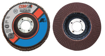 CGW Abrasives Flap Discs, A3 Aluminum Oxide, Regular, 4 in, 40 Grit, 5/8 in Arbor, 15,300 rpm, 39202