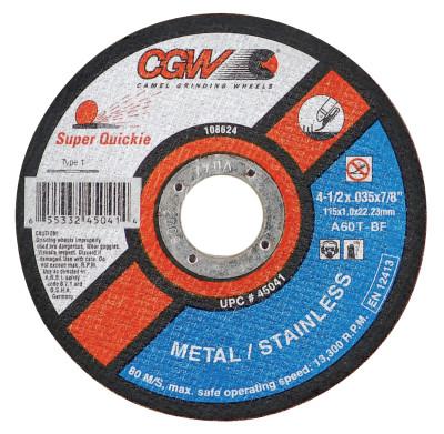 CGW Abrasives Super-Quickie Cut-Off Wheel, 4 1/2 in Dia, .045 in Thick, 60 Grit Alum. Oxide, 45042