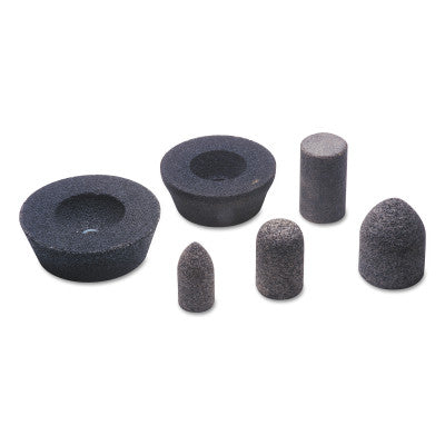 CGW Abrasives Resin Cones and Plugs, Type 16, 1 1/2 in Dia, 3 in Thick, 3/8 Arbor, 24 Grit, 49018