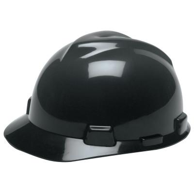 MSA V-Gard Protective Hat, Fas-Trac III, Ratchet, Full Brim, Slotted, Red, 475371