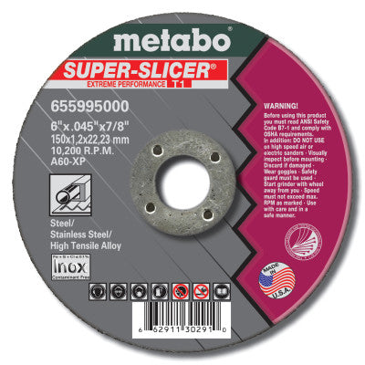 Metabo Cutting Wheel, 6 in Dia, .045 in Thick, 7/8 in Arbor, 60 Grit Alum. Oxide, 55995