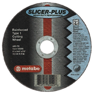 Metabo Slicer Plus High Performance Cutting Wheel, Type 1, 4-1/2 in Diameter, .045 in Thick, 60 Grit, 55997
