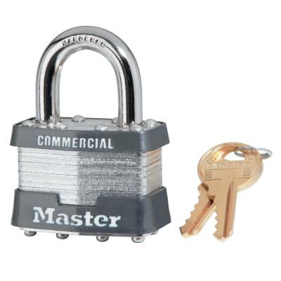 Master Lock® Laminated Padlocks Alike Key Code 3357,  5/16 in Diam., 3/4 in W, Chrome/Gray, 1KA-3357