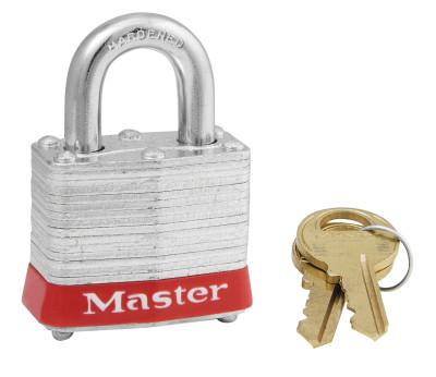 Master Lock® Steel Body Safety Padlocks, 9/32 in Diam., 3/4 in L X 5/8 in W, Red, 3RED