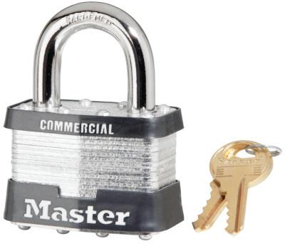 Master Lock® No. 5 Laminated Steel Pin Tumbler Padlocks, 3/8"Dia, 1"L X 15/16"W, Silver/Black, 5DCOM