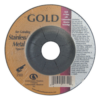 Carborundum Gold Aluminum Oxide,  Type 27, 5 in Diameter, 1/4 in Thick, 7/8 in Arbor, 24 Grit, 05539502846