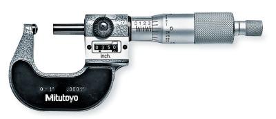 Mitutoyo Series 295 Digit OD Micrometers, 0 in-1 in, .0001 in, Ratchet Stop, Flat Spindle, 295-153