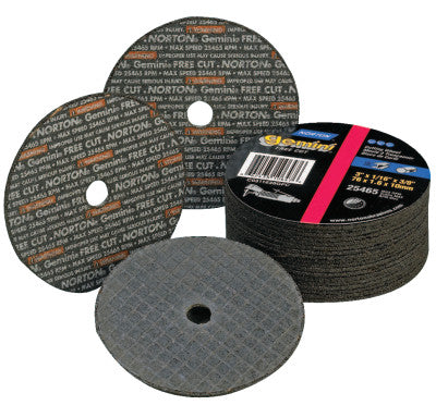 Saint-Gobain Gemini Type 1 Reinforced Cut-Off Wheel, 2 in dia, .035 in Thick, 1/4 in Arbor, 60 Grit, Aluminum Oxide, 66243411393