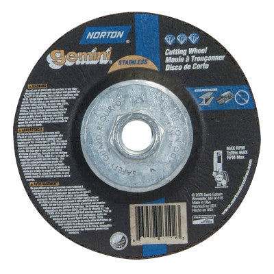Saint-Gobain Gemini RightCut Depressed Center Cut-Off Wheel, 6" Dia, 3/32" Thick, 5/8"-11, 66252841905