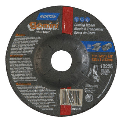 Saint-Gobain Gemini RightCut Depressed Center Cut-Off Wheel, 5" Dia, .045" Thick, 7/8 in, 66252841914