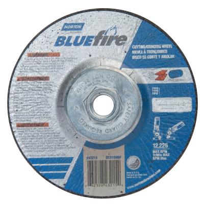 Saint-Gobain Bluefire Type 27 Depressed Center Wheel, 5 in dia, 1/8 in Thick, 5/8 Arbor, 24 Grit, Zirconia/Aluminum Oxide, 66252843215