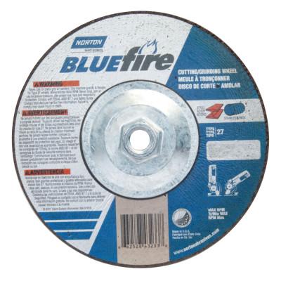 Saint-Gobain Bluefire Type 27 Depressed Center Wheel, 7 in dia, 5/8 in Arbor, 1/8 in Thick, 24 Grit, Zirconia/Aluminum Oxide, 66252843233