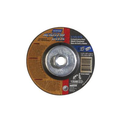 Saint-Gobain Type 27 NorZon Plus Depressed Center Wheel, 4-1/2 in Diameter, 1/8 in Thick, 5/8 in Arbor, 66252843323