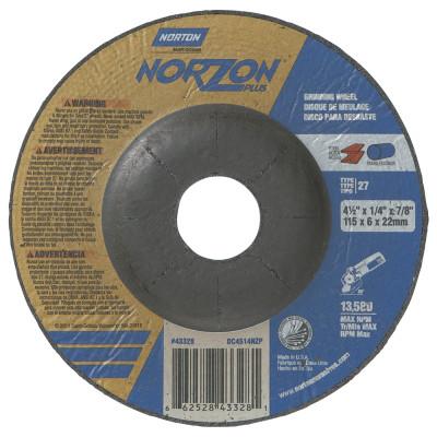 Saint-Gobain Type 27 NorZon+ Depressed Center Wheel, 5" Dia, 5/8" Thick, 5/8" Arbor, 20 Grit, 66252843332