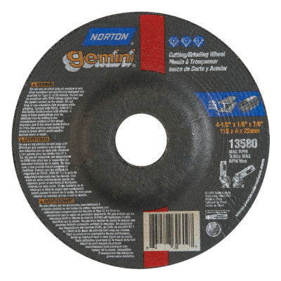 Saint-Gobain Gemini Cut-Off Wheel, Type 27, 1/8 in Thick, 4 1/2 in Arbor, 66252843591