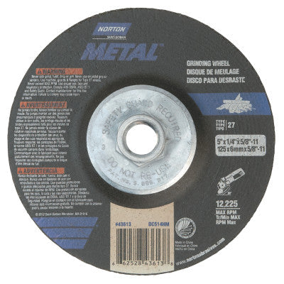 Saint-Gobain Type 27 Gemini Depressed Center Wheel, 5" Dia, 5/8" Arbor, 20 Grit, 66252843613