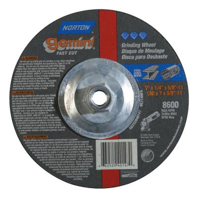 Saint-Gobain Gemini Depressed Center Wheel, 7" Dia, 1/4" Thick, 5/8" Arbor, 66252940147