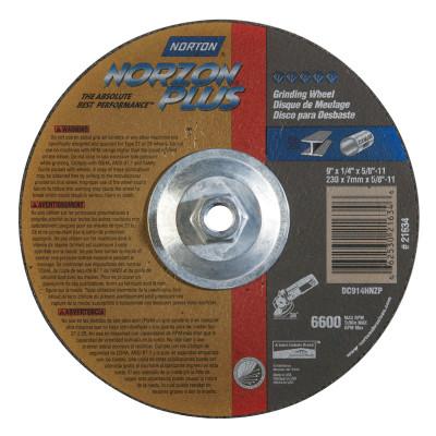 Saint-Gobain Type 27 NorZon+ Depressed Center Wheel, 9 1/4" Dia, 1/4" Thick, 5/8"-11 Arbor, 66253021634