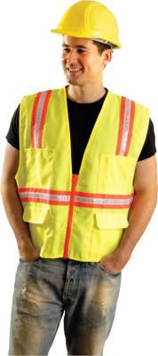 OccuNomix Non-ANSI Contractor Style Solid Vests, 5X-L, Hi-Viz Yellow; Orange Contrast Trim, LUX-XTRANS-Y5X