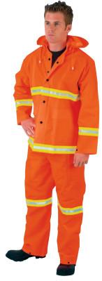 MCR Safety Three-Piece Rain Suit, Jacket/Hood/Overalls, 35 mm PVC/Poly, Orange, Medium, 2013RM