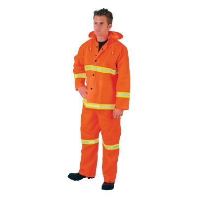 MCR Safety Three-Piece Rain Suit, Jacket/Hood/Overalls, 35 mm PVC/Poly, Orange, 2X-Large, 2013RX2