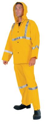 MCR Safety Three-Piece Rain Suit, Jacket/Hood/Overalls, 0.35 mm PVC/Poly, Yellow, X-Large, 2403RXL