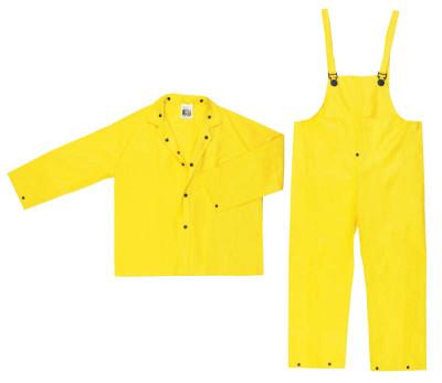 MCR Safety Three-Piece Rain Suit, Jacket/Hood/Pants, 0.28 mm PVC/Nylon, Yellow, Large, 3003L