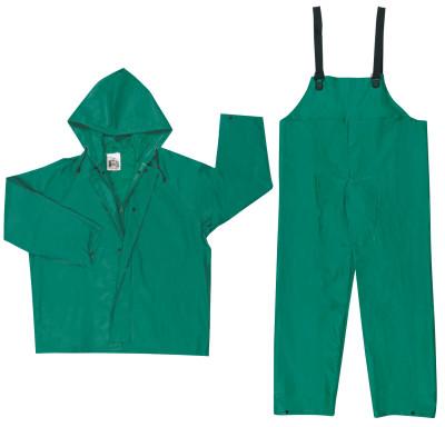 MCR Safety Two-Piece Rain Suit, Jacket w/Hood, Bib Pants, 0.42 mm PVC/Poly, Green, 7X-Large, 3882X7