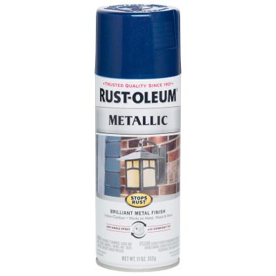 Rust-Oleum® Industrial Stops Rust Metallic Spray Paints, 11 oz, Blue, Metallic Finish, 7251830