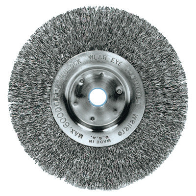 Weiler® Narrow Face Crimped Wire Wheel, 6 in D x 3/4 in W, .008 in Steel Wire, 6,000 rpm, 01045