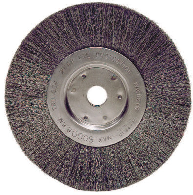 Weiler® Narrow Face Crimped Wire Wheel, 6 in D x 3/4 W, .006 Stainless Steel, 6,000 rpm, 01675