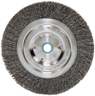 Weiler® Medium-Face Crimped Wire Wheel, 6 in D x 5/8 in W, .014 in Steel Wire, 6,000 rpm, 02325