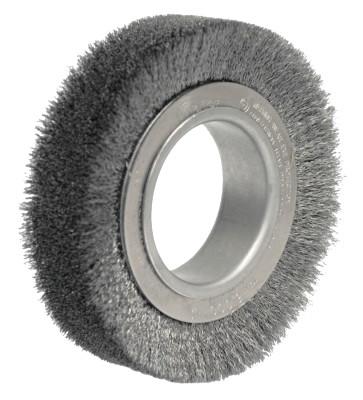 Weiler® Wide-Face Crimped Wire Wheel, 4 1/2 in Dia. x 1 1/4 in W, 0.006 in Steel, 6,000 rpm, 03000