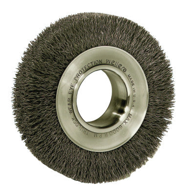 Weiler® Wide-Face Crimped Wire Wheel, 6 in Dia. x 1 1/4 in W, 0.0118 in Steel, 6,000 rpm, 03060