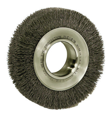 Weiler® Wide-Face Crimped Wire Wheel, 7 in Dia. x 1 1/4 in W, 0.0118 in Steel, 6,000 rpm, 03090