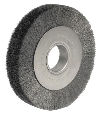 Weiler® Wide-Face Crimped Wire Wheel, 8 in Dia. x 1 1/2 in W, 0.02 in Steel, 4,500 rpm, 03160